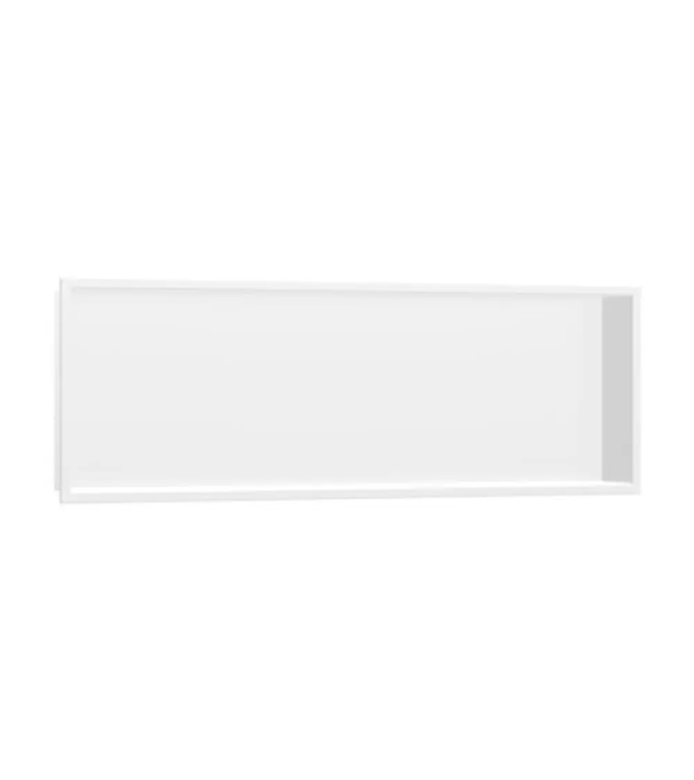 Weiße Wandnische mit Rahmen von Hansgrohe, schlichtes Design ohne sichtbare Maße, geeignet zur Wandmontage in Badezimmer oder Wohnräumen.